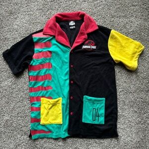 Jurassic Park Color Block Terry Cloth Button-Up Shirt
